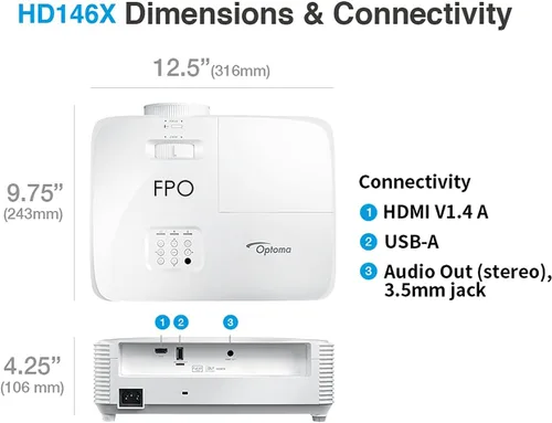Miniatura 6 de Optoma HD146X - Proyector de alto rendimiento para películas y juegos Brillantes 3600 lúmenes Diseño DLP con un solo chip Modo