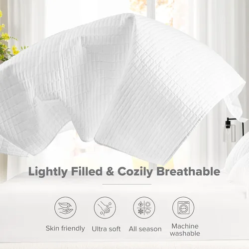 Miniatura 4 de Comfort Spaces Juego de edredón de tamaño King extragrande de color blanco de 120 x 118 pulgadas, colcha acolchada de microfibra ligera de verano