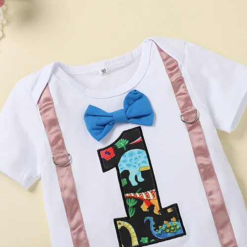 Miniatura 34 de IDOPIP Traje formal para bebé niño para el primer cumpleaños de Cake Smash con corbatín y tirantes y pantalones cortos para sesión de fotos