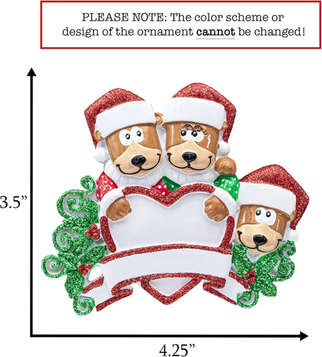 Miniatura 2 de Adorno de Navidad personalizado de familia de 5 con corazón de oso negro 2026 Padres e hijos personalizados para el árbol de Navidad Recuerdo