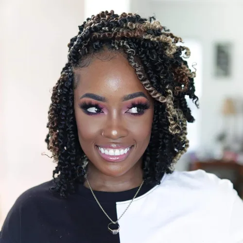 Miniatura 49 de TOYOTRESS Tiana Passion Twist Hair - Cabello Passion Twist de 16 pulgadas, trenzas pretrenzadas de ganchillo negro natural, extensiones de cabello 1b
