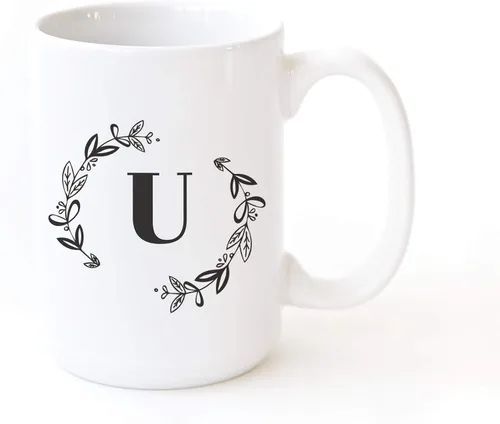 Miniatura 13 de The Cotton & Canvas Co. Botánico personalizado monograma inicial letra A taza de café porcelana cerámica taza de café para ella, para él