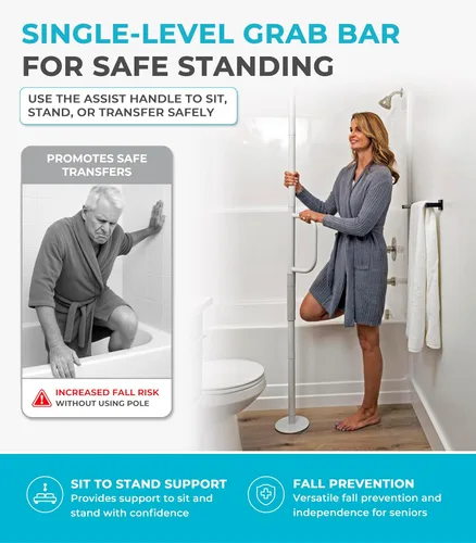 Miniatura 3 de Stander Wonder Pole Lite - Barra de seguridad ajustable de suelo a techo con mango de soporte de seguridad para prevención de caídas, poste de Blanco