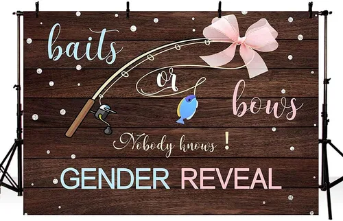 MEHOFOND Fondo de fotos de 7 x 5 pies con texto en inglés "Nobody Knows Gender Reveal", tablero de madera rústica, mesa para tartas, decoración de