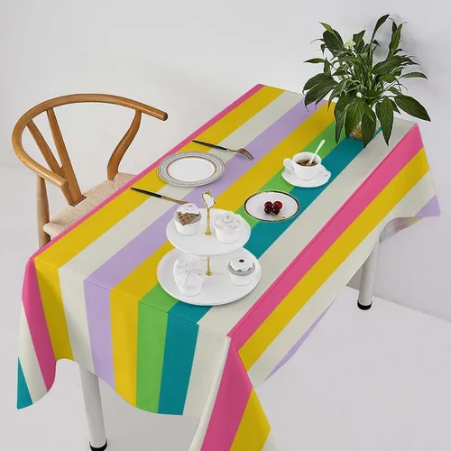 Miniatura 60 de Mantel retro moderno de mediados de siglo, diseño de colores retro de los años 50, resistente al agua, mantel lavable para cocina, comedor, fiesta