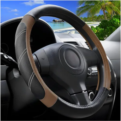 Miniatura 13 de Zpana Funda para volante de automóvil, de piel de fibra de carbono de 15 pulgadas, protector antideslizante para volante con forro, accesorios
