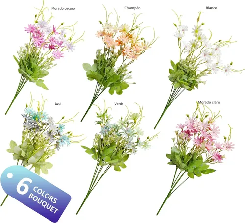 Miniatura 6 de 6 paquetes de flores silvestres artificiales para exteriores, margaritas falsas resistentes a los rayos UV, ramos de flores silvestres de seda
