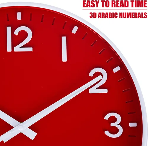 Miniatura 5 de HZDHCLH Relojes de Pared Rojos a Batería, 12 pulgadas Silenciosos Sin Tic Tac Modernos de Navidad Reloj de Pared para Sala de Estar Dormitorio