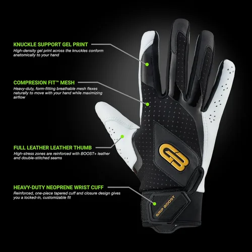 Miniatura 2 de Grip Boost Loaded - Guantes de bateo de béisbol con piel Boost Plus, tallas para adultos y jóvenes Negro