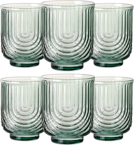 Miniatura 16 de JOVGANK Juego de vasos de bebida vintage rosados de 6 a 14 onzas, vasos de vidrio rosa art déco, vasos de cóctel de whisky, para bar, jugo de café