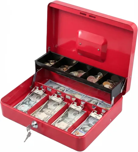 Miniatura 12 de KYODOLED Caja de dinero grande con cerradura de combinación, caja de dinero con bandeja para efectivo, caja fuerte con cerradura con llave, Negro-2