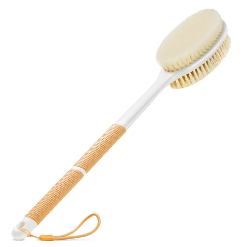 Backski Limpiador corporal antideslizante para ducha, cepillo de ducha de mango largo con cerdas rígidas y suaves, limpiador de espalda exfoliante