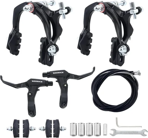 WEEROCK Bike Calip Brake Set Front and Rear C Brake Set, Rim Brake Set with Aluminium Alloy Brake levers, Bike Cables for Kids Bike, Child Bike,