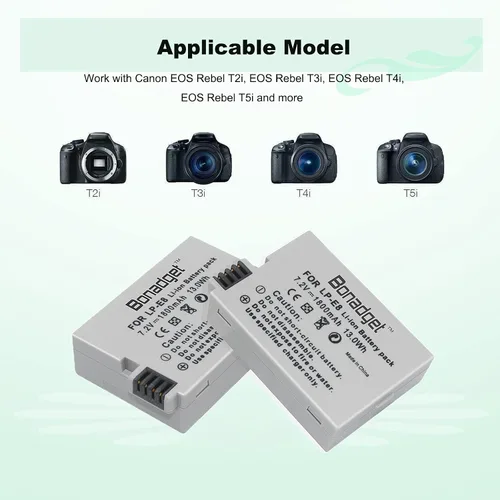 Miniatura 3 de Bonadget Paquete de 2 baterías LP-E8 y cargador dual LCD compatible con cámara digital Canon Rebel T3i T5i T2i T4i, EOS 700D 600D 550D 650D, Kiss X4