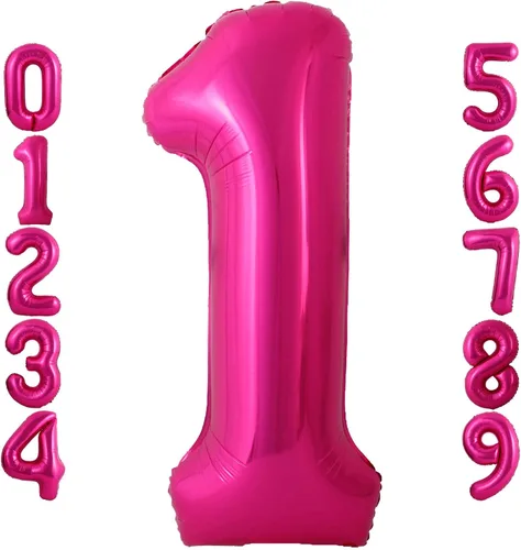 Globo de 40 pulgadas color rosa intenso número 1 de gran tamaño Jumbo dígitos de papel de aluminio Mylar globos de helio rosa brillante para fiesta