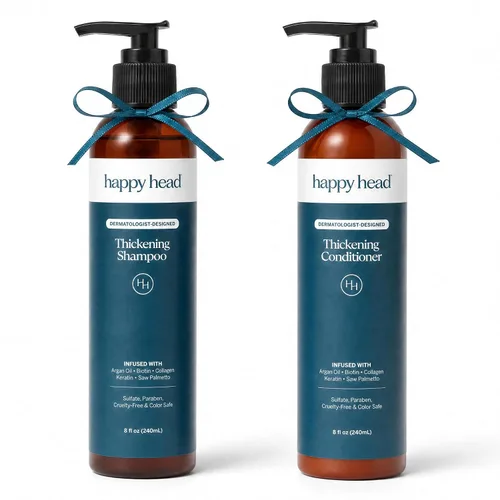 Happy Head Set de champú y acondicionador para el cabello para hombres y mujeres con biotina, aceite de argán, colágeno y queratina, rutina diaria