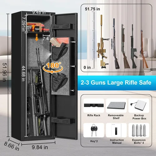 Miniatura 2 de Marcree Caja fuerte para 2-3 armas, caja fuerte para rifles y pistolas, gabinetes para armas para rifles y escopetas con sistema de alarma dual