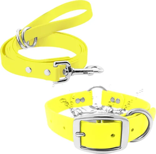 Miniatura 21 de Collar impermeable para perro con anillo central resistente Collar para perros pequeños, medianos, grandes o XL, Amarillo
