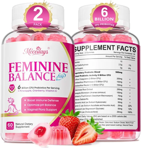 Miniatura 8 de Gomitas de equilibrio femenino para mujer, gomitas de equilibrio de pH prémium con probióticos para el equilibrio de la flora vaginal, suplemento