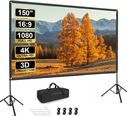 Miniatura 8 de Pantalla de proyector para exteriores con soporte, soporte de pantalla de proyector portátil de 120 pulgadas con barra de cuerda elástica, pantalla