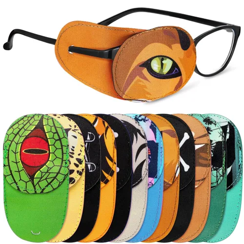 Miniatura 16 de Newcotte 12 piezas de parche para ojos para niños, reutilizable, ajustable, para niñas y niños, para gafas, para ojo izquierdo o derecho, patrones