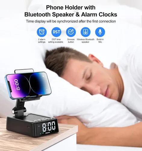 Miniatura 3 de Regalos para hombres y mujeres, soporte de teléfono con altavoz Bluetooth y soporte ajustable de teléfono celular de ángulo giratorio de 360°
