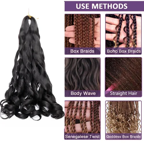 Miniatura 4 de Paquete de 8 paquetes de cabello trenzado francés, 18 pulgadas, cabello de ganchillo en espiral ondulado suelto para mujeres negras, preestirado