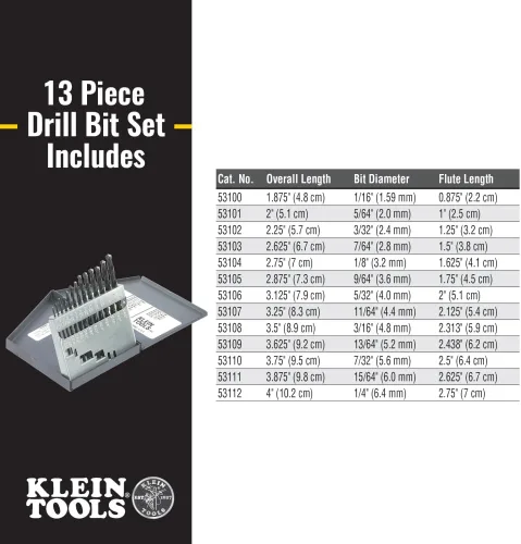 Miniatura 2 de Klein Tools 53002 Juego de brocas de punta regular, 13 piezas, fabricado en Estados Unidos