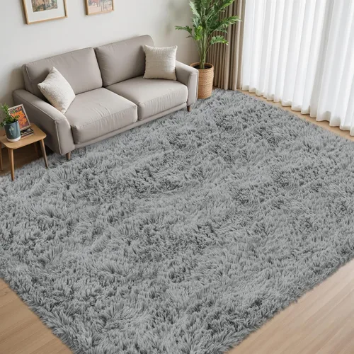 Miniatura 2 de Alfombra de Área 8x10 para Sala de Estar: Alfombras Shag Gris Claro Ultra Suaves y Esponjosas, Alfombra Grande Difusa de Felpa