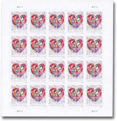 Miniatura 3 de Hoja de 20 estampillas postales Heart Forever en papel filigrana