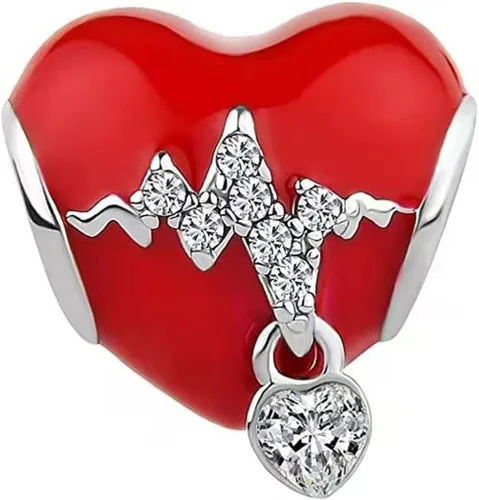 Miniatura 2 de KunBead Encantos de cuentas de corazón esmaltados rojos compatibles con pulseras Pandora, Cobre, vidrio