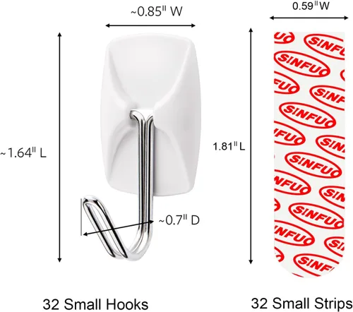 Miniatura 2 de Ganchos de alambre para pared pequeños con 32 ganchos, ganchos de pared resistentes con 32 tiras, ganchos adhesivos sin daños para soporte