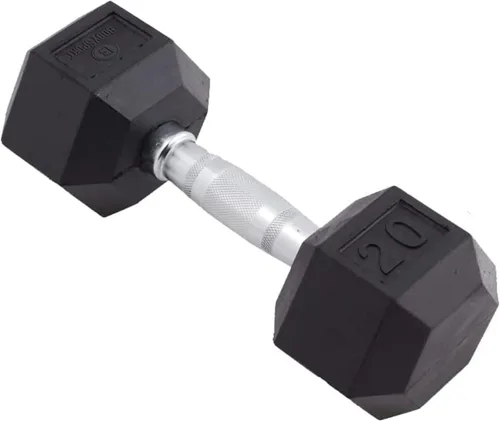 Miniatura 25 de Body Sport Mancuerna hexagonal con revestimiento de goma, individual – Mancuernas para ejercicios – Equipo de entrenamiento de fuerza – Accesorios