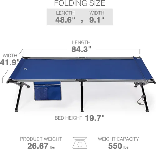 Miniatura 7 de EVER ADVANCED Catre de campamento extra ancho para adultos, catres de dormir XXL de gran tamaño, cama plegable con bolsa de transporte, 84.3 Azul