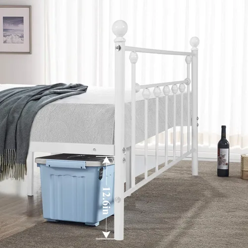 Miniatura 6 de VECELO Base de cama de plataforma metálica de tamaño matrimonial con cabecera y estribo, soporte de listones de acero resistente, base de colchón