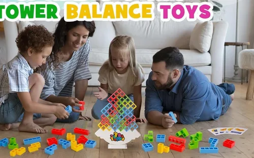 Miniatura 8 de 50 Piezas Juegos de Mesa para Niños y Adultos Torre Tetra Juguetes de Equilibrio y Apilamiento Perfectos para Juegos Familiares, Fiestas, Viajes