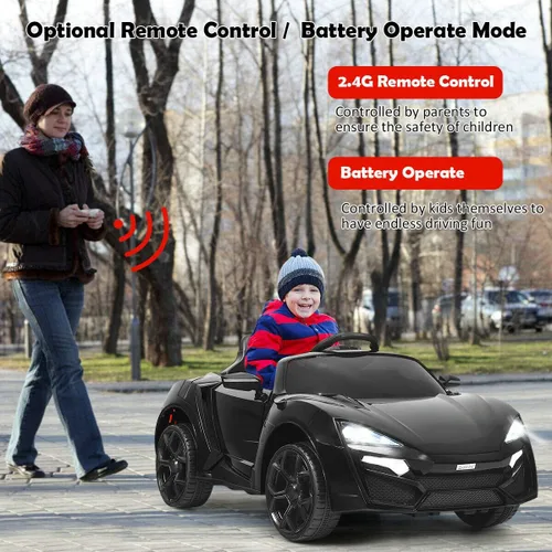 Miniatura 2 de HONEY JOY - Automóvil de paseo con batería de 12 V, vehículo eléctrico con control remoto, 3 velocidades, luces LED, bocina, música, MP3, USB, Negro