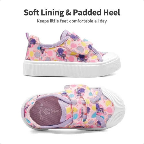 Miniatura 5 de DREAM PAIRS Zapatos deportivos de lona de dibujos animados para niños y niñas, zapatos de lona con gancho y bucles, zapatos casuales para caminar