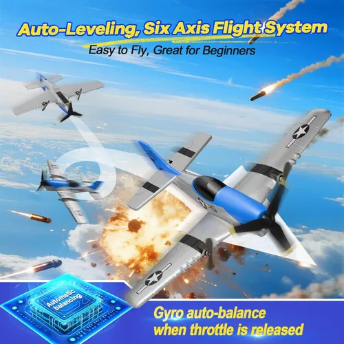 Miniatura 4 de AIGIMU Avión RC, avión RC de 2.4 GHz para niños principiantes, avión de control remoto de 3 canales con giroscopio de 6 ejes P51 avión de control
