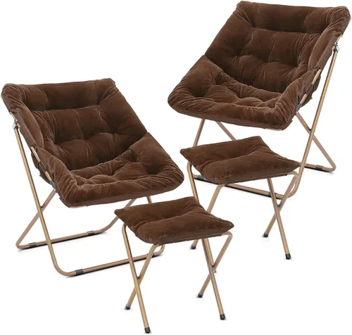 Miniatura 60 de Cómoda silla con platillo, silla de sala de estar, silla plegable acolchada suave de piel sintética, cómoda silla cuadrada de luna para sala
