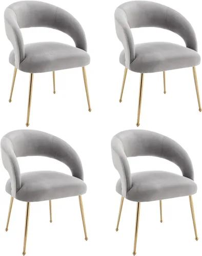 Miniatura 12 de Juego de 2 sillas de comedor modernas, tapizadas de terciopelo con patas doradas y respaldo hueco, reposabrazos copetudos para sala de estar, Verde