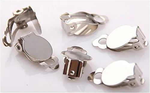 Miniatura 2 de 20 piezas (10 pares) de aretes con clip, base de almohadilla de parte trasera plana, bandeja redonda en blanco, sin necesidad de perforaciones