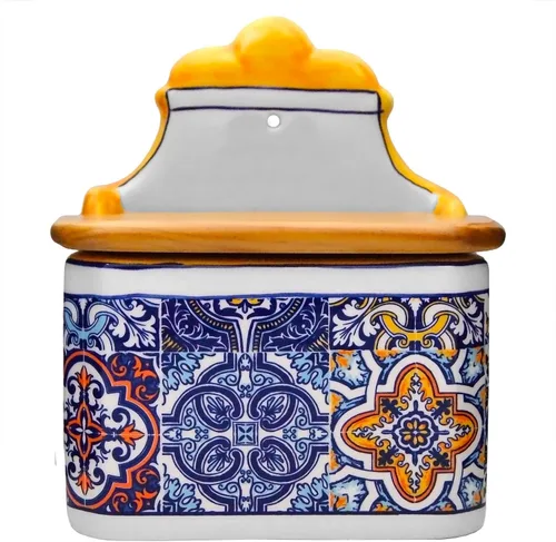Miniatura 8 de Cerámica portuguesa Alcobaça Salero decorativo de cerámica con tapa para cocina (azul)