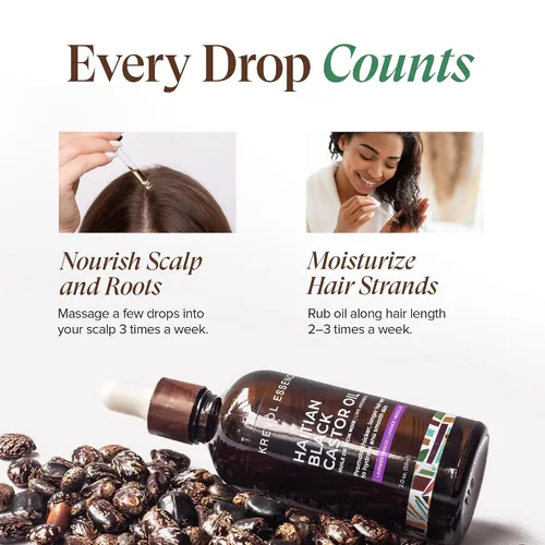 Miniatura 3 de Kreyol Essence - Aceite de ricino negro haitiano para piel y cabello, botella de vidrio, prensado en frío, sin hexano, cabello de aspecto más