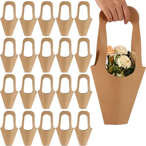 Tergy Paquete de 20 bolsas de regalo de flores de papel kraft color marrón para colgar ramo de flores para decoración del hogar (14 pulgadas)