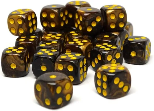 Miniatura 3 de Paquete de 25 dados D6 de 0.472 pulgadas, colección a juego de 6 dados con pipas (granito amarillo y negro)
