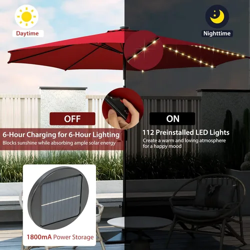Miniatura 2 de Tangkula Sombrilla solar de 10 pies, sombrilla de patio con 112 luces LED, sombrilla de mercado de mesa al aire libre con mango de elevación