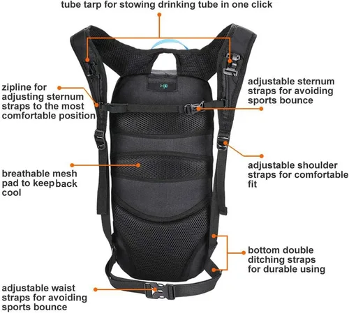 Miniatura 4 de Mochila de Bicicleta Pequeña Mochila de Ciclismo de Montaña Ligera 6l Mochila de Día - Ciclismo MTB, Senderismo, Esquí, Bicicleta de Nieve, Azul