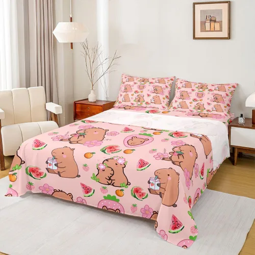 Miniatura 29 de Capybara - Juego de sábanas de regalo tamaño individual, juego de sábanas de decoración de animales kawaii Capybara para decoración de habitación