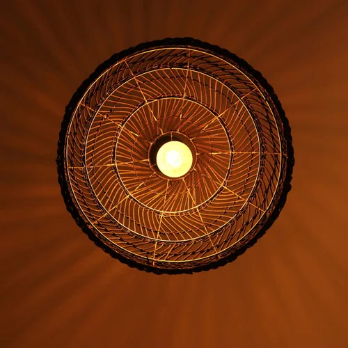 Miniatura 8 de Lámpara colgante de bambú, estilo bohemio, 1 lámpara, lámpara colgante de ratán, luz colgante tejida para cocina, isla de guardería, color negro